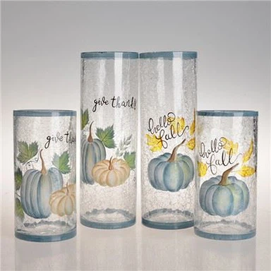 Vase en verre de citrouille peint craquelé de cylindre