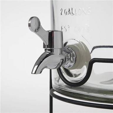 Distributeur de boissons en verre avec robinet étanche