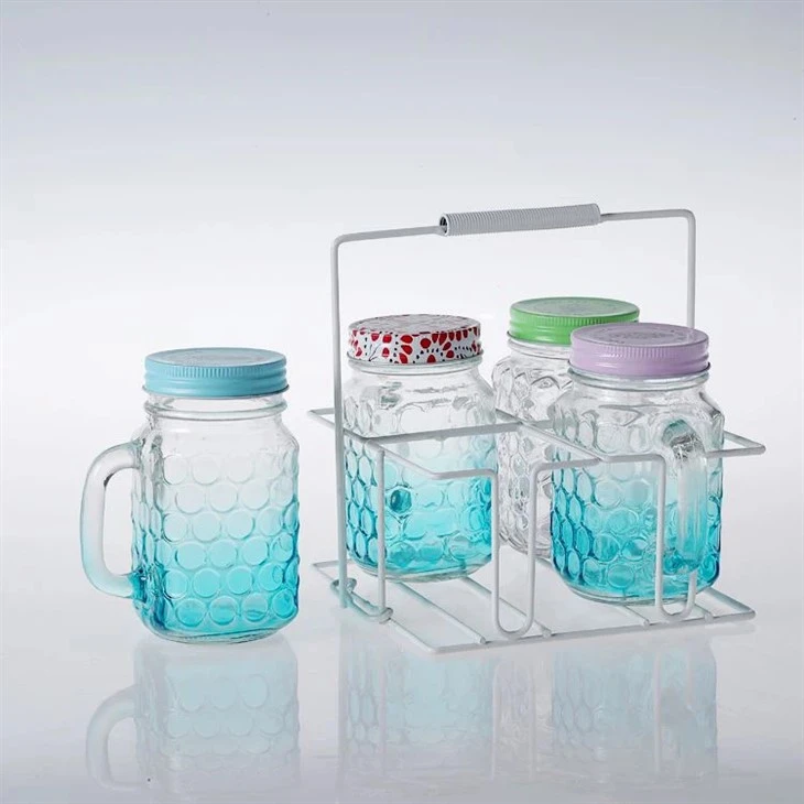 Glass Mason Jar With White Metal Shelf
