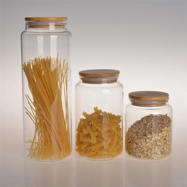 Grand pot de rangement en céramique avec couvercle en bambou