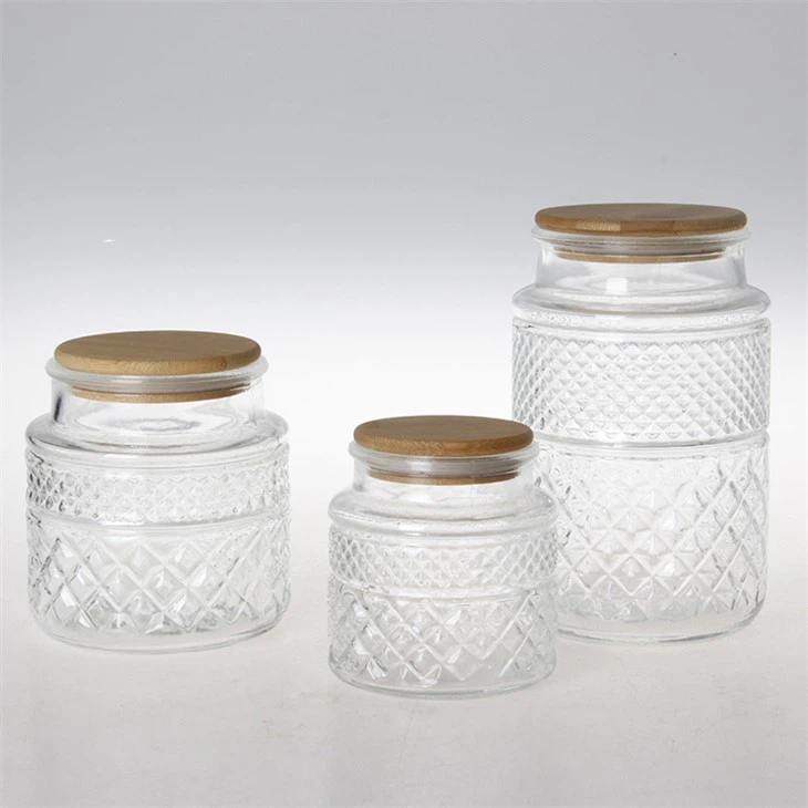 Pot de rangement avec couvercle en bois à motif diamant