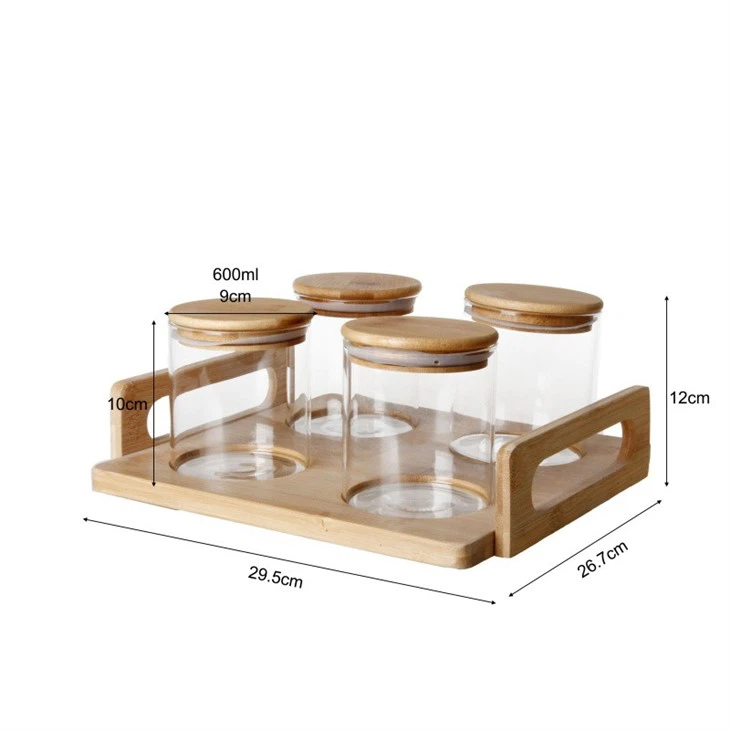 4-Piece Round Glass Storage With Wood Tray suppliers