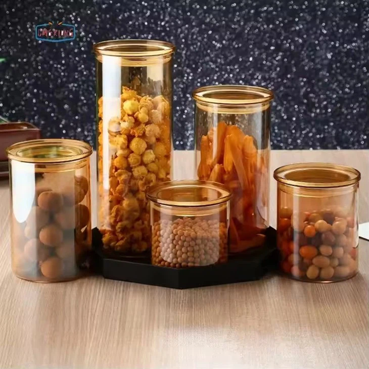 Pot de stockage des aliments en verre avec couvercle en bois