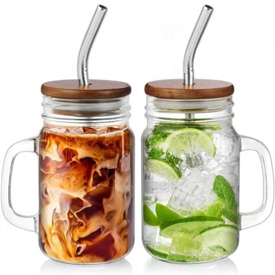 Gobelets Mason Jar en verre avec couvercle en bambou